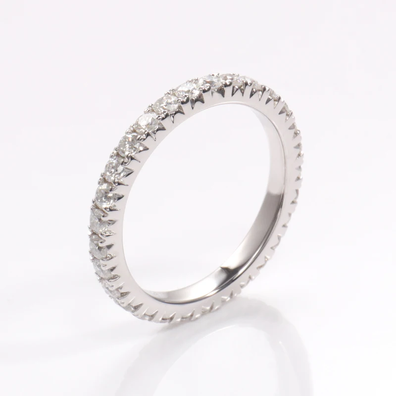

Provence Dainty 925 Silver Eternity Band DEF Color VVS Round Moissanite Full Ring Stackable Bridal Anniversary Gift for Her