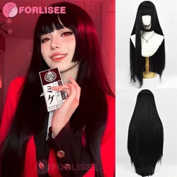 FORLISEE Synthetic Lolita Princess Cut Hairstyle Natural Black Extra Long Straight Wig For Women Daily Party Use 35 Inch