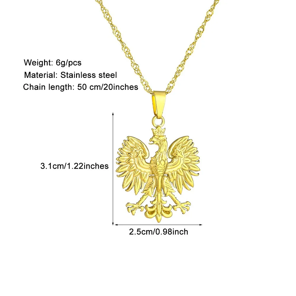US EU Hot Sale Stainless Steel Poland National Emblem Eagle Necklace Unisex Couple  Ethnic Patriotic Jewelry Gift  Accessory