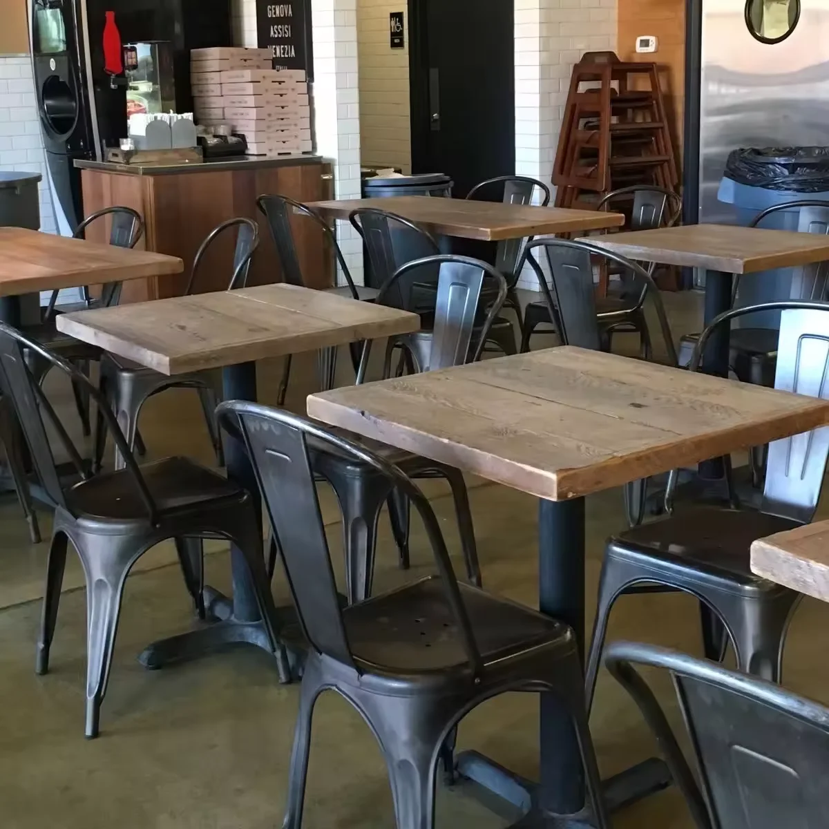 Classical Commercial Furniture Wood Top with Metal Legs Square Kitchen Dining Wooden Restaurant