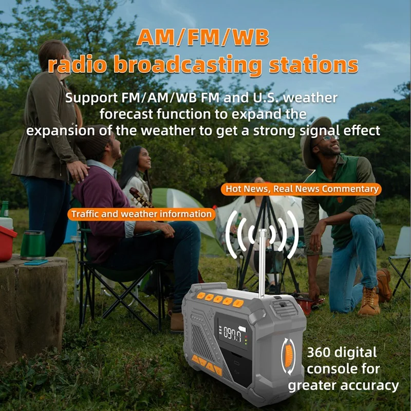

Emergency Hand Crank Radio Portable Weather Radio with SOS Alarm LED Flashlight AM/FM/ Radio for Outdoor Indoor Black