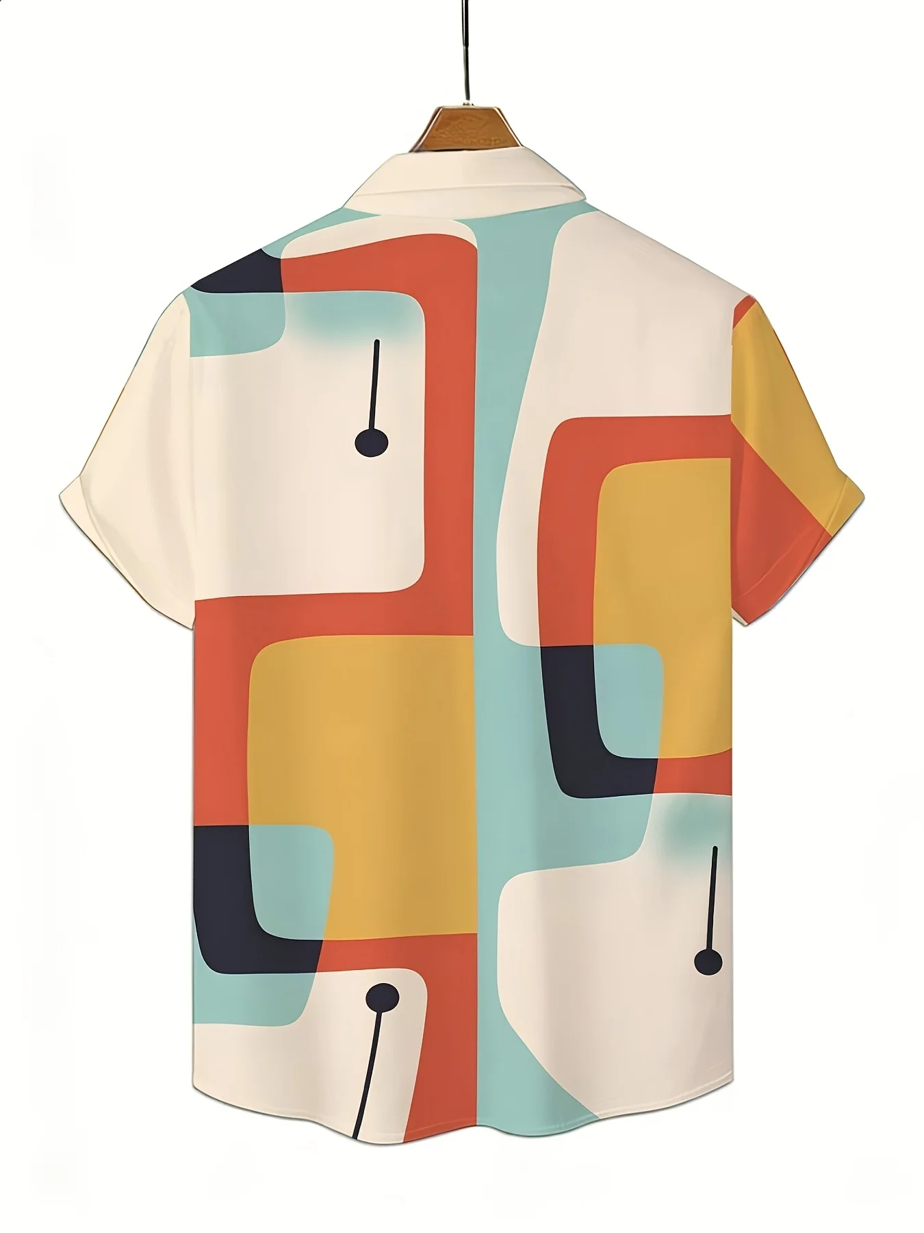 Men's Shirt Retro Geometric Block Pattern Full Print Short Sleeve Lapel Button Down Casual Summer Beach Vacation Men Clothing