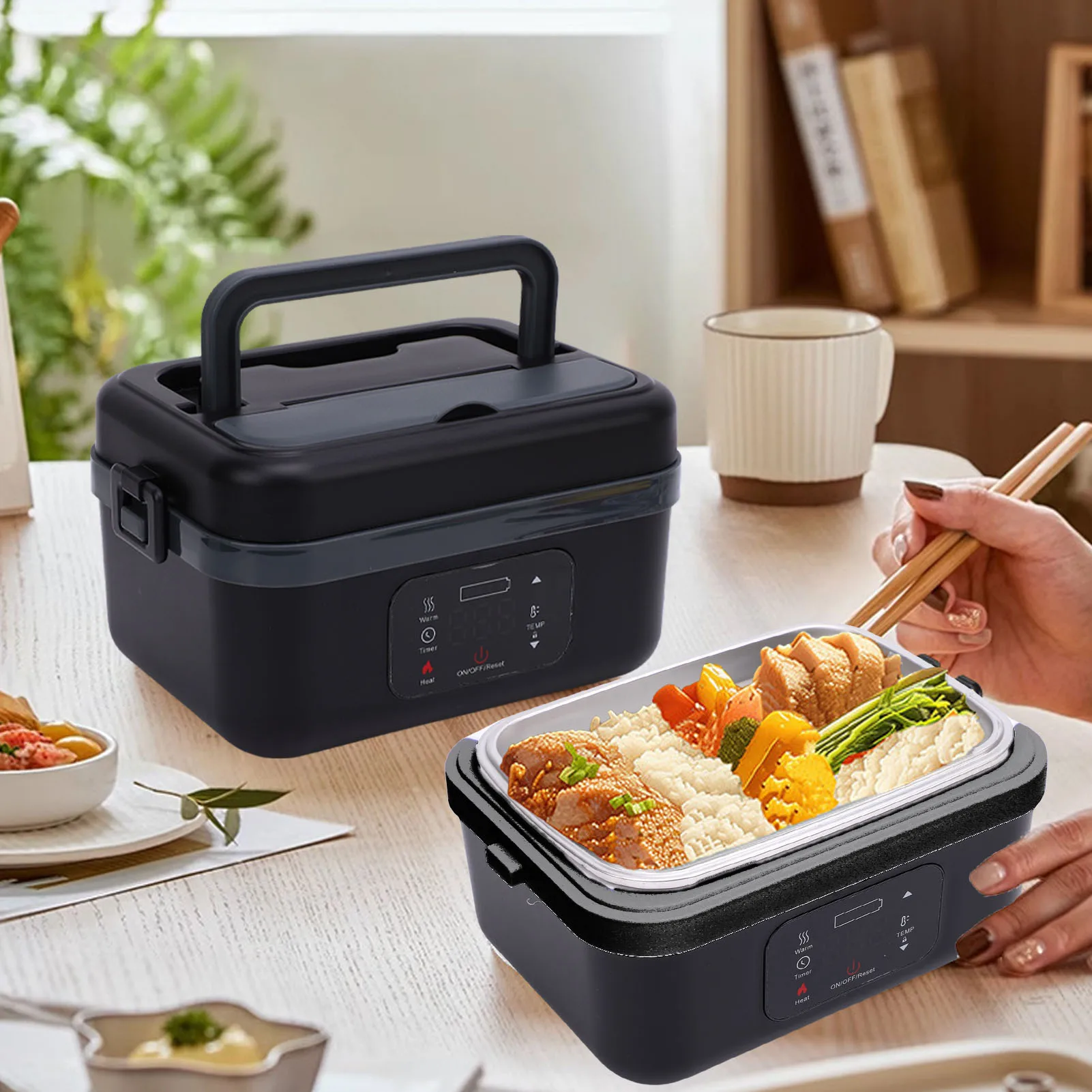 

Heated Lunch Box 1L Lunch Box Food Warmer Dual Stainless Steel Waterless Fast Heating with Fork and Spoon for Office
