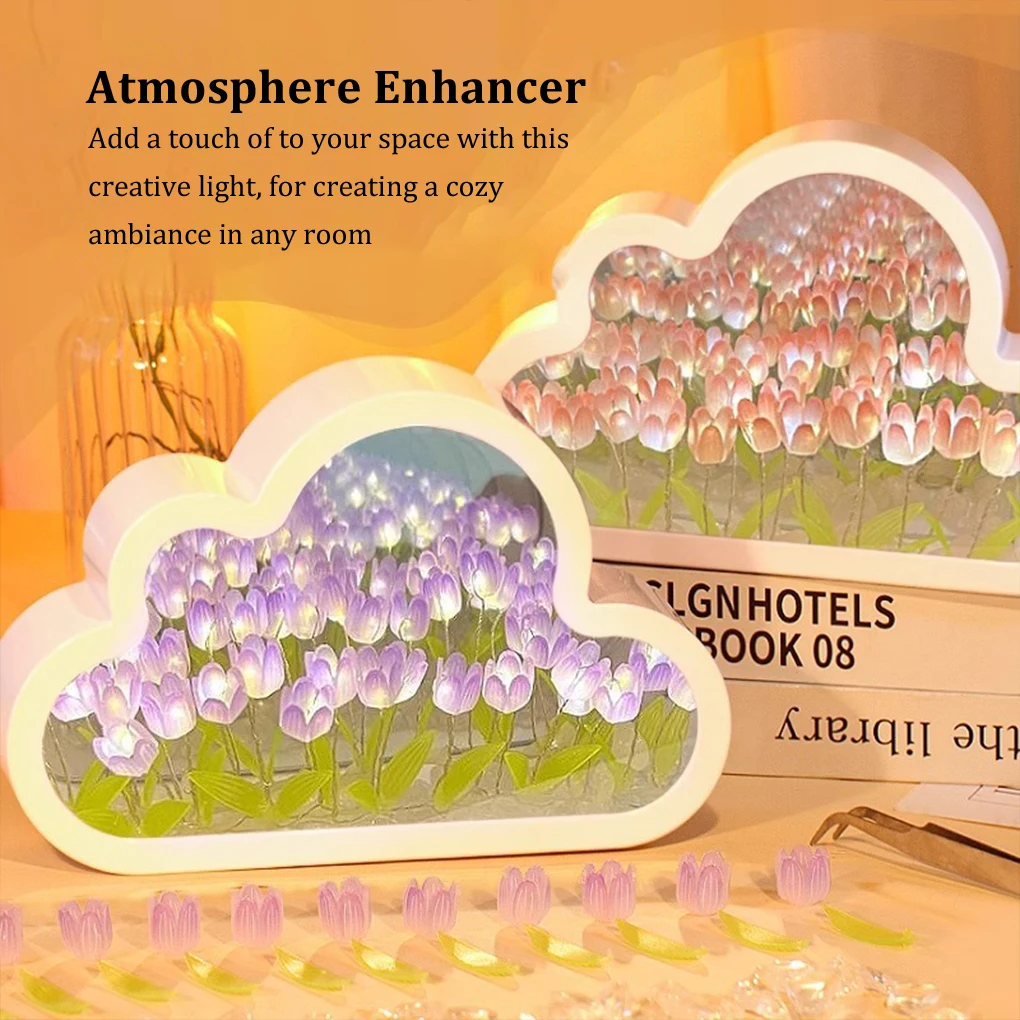 Acrylic Heartfelt DIY Fortulip Cloud Sea Mirror Night Light Night Light Adopts Cloud Shaped Flower Violet Lamp