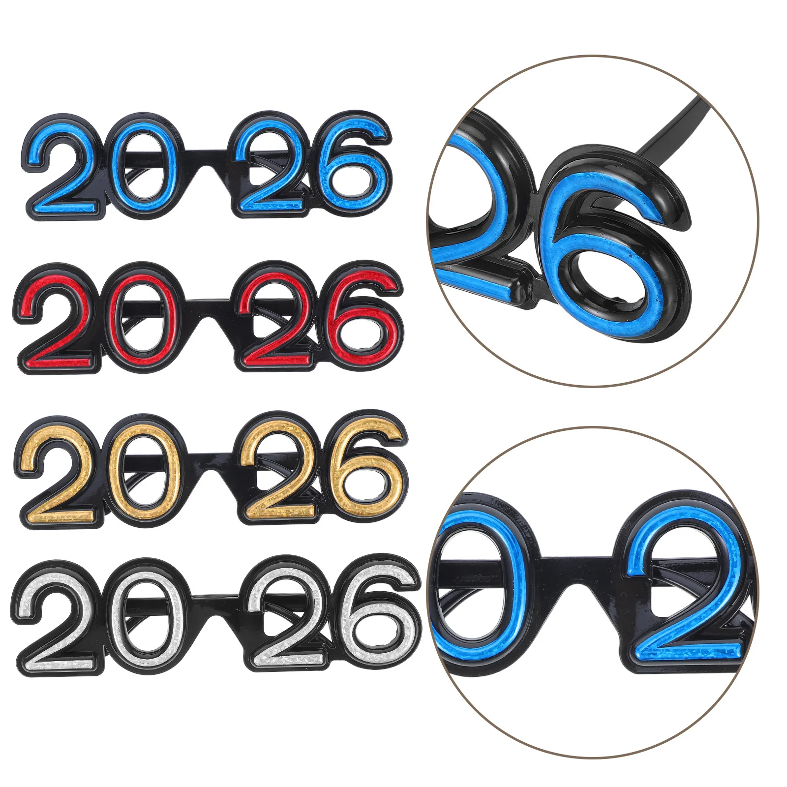 

4Pcs 2026 New Year Glasses Creative Funny Number Style Party Photo Props New Years Eve Accessories End of Year Glasses