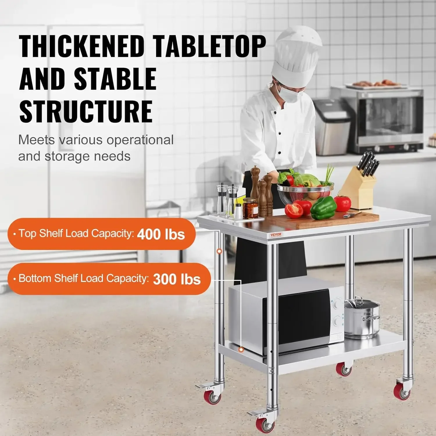 

Mophorn Stainless Steel Work Table 36x24 Inch with 4 Wheels,Casters Heavy Duty Food Prep Worktable for Commercial Kitchen,Silver