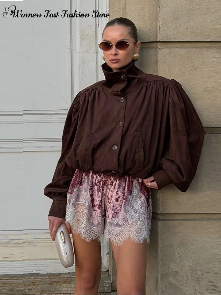 Sexy Lace Splicing Velvet Short Pants Women's Loose Elastic Waist