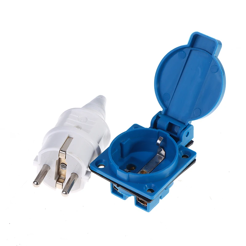 1PC Blue/White Waterproof Socket Industrial EU Copper Contact Body 2kw3kw5kw European 220V 16A plug socket