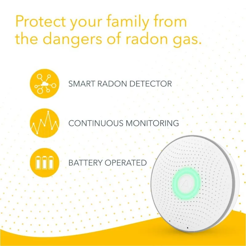 Detector de radón inteligente Airthings 2950 Wave Radon con sensor de humedad y temperatura Fácil de usar Preciso Sin tarifas de laboratorio Bat