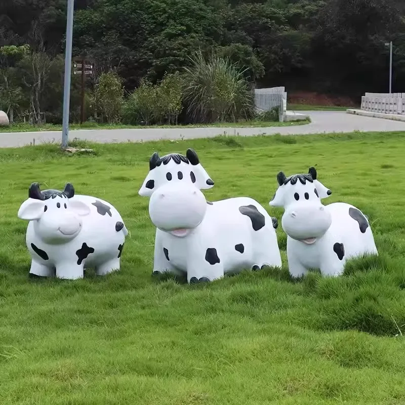 

Garden cartoon glass steel cow decoration pieces outdoor garden villa park sales office floor animal sculpture