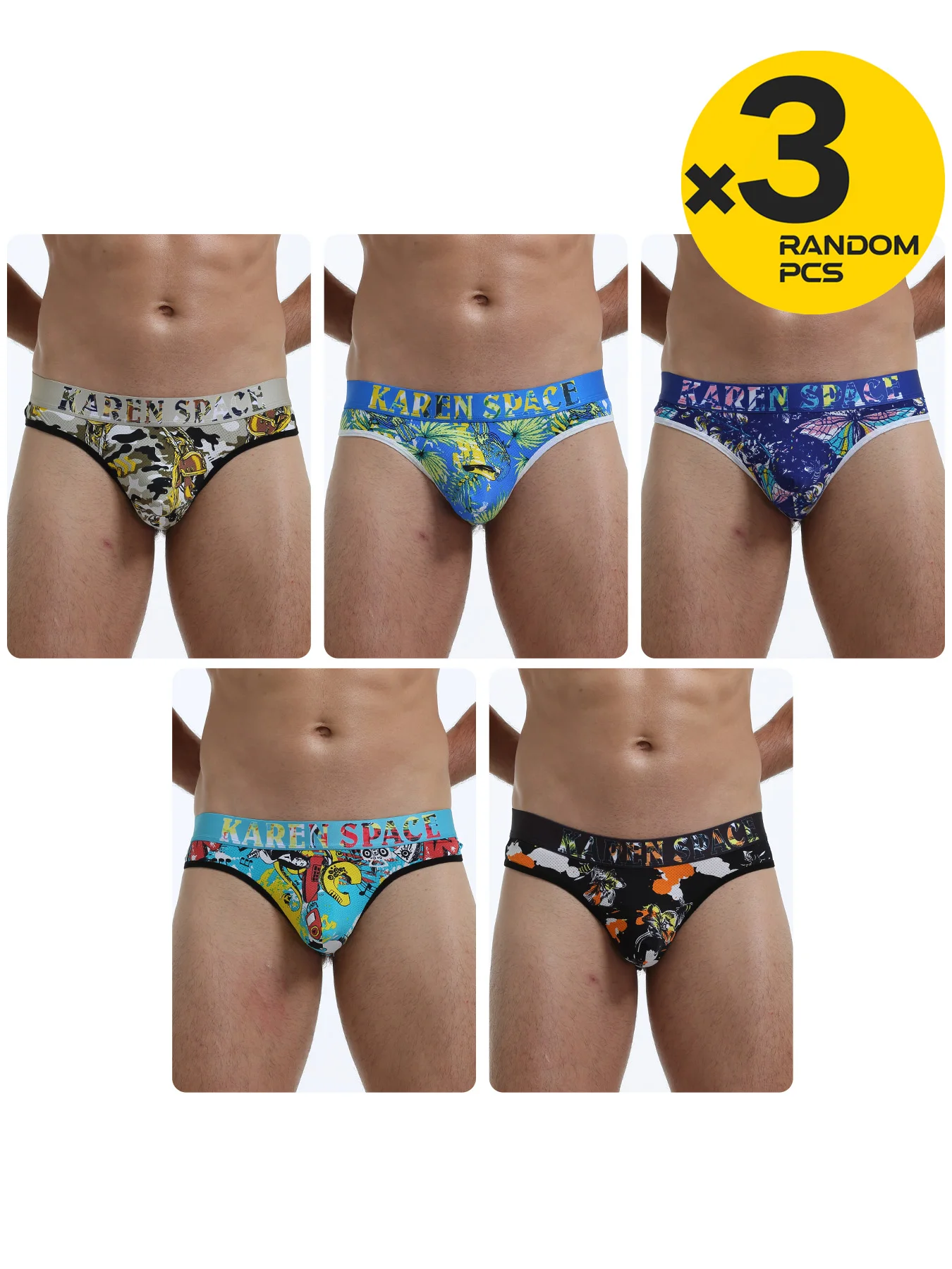 

Special Offer 3PC 4PC Sexy Men's Thong Underwear Ice Silk Mesh Printed Breathable Comfortable Double Ding Briefs Randomly