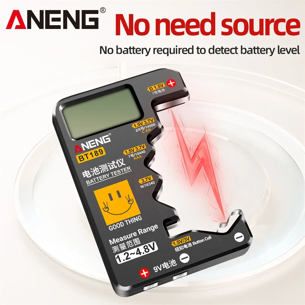 ANENG BT189ボタン電池テスター 9V N D C AA AAA汎用 家庭用LCDディスプレイ電池テスター モバイルバッテリー検出ツール