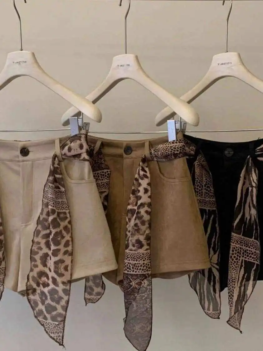 Women's Khaki Suede Shorts Vintage 2000s High Waist Micro Shorts Y2k Gyaru Hot Pants Shorts for Women Spring Summer Clothes 2026
