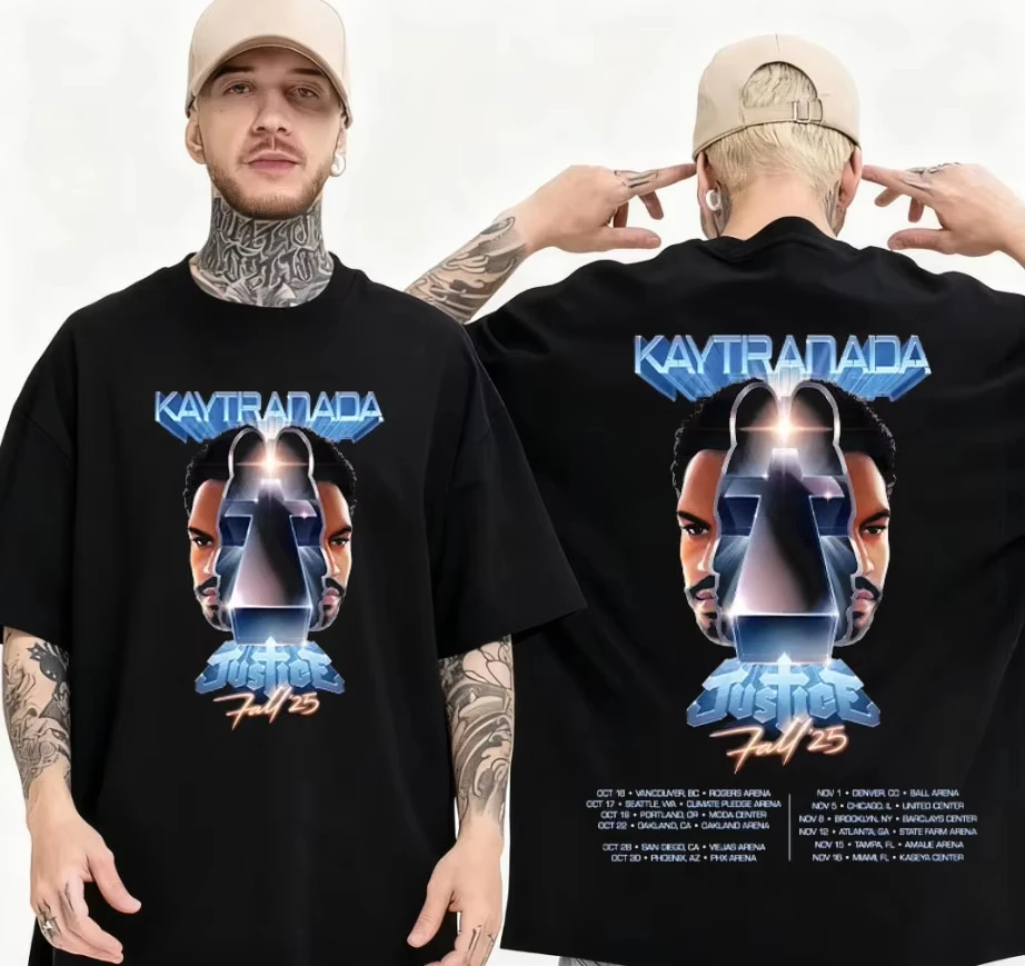 

Летняя мужская футболка New Justice Kaytranada Justice Journey 2026, хлопковая футболка с короткими рукавами, футболка высокого качества