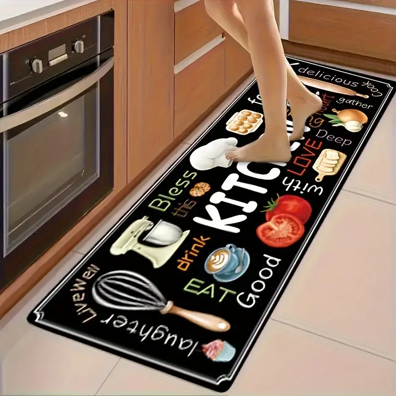 VIKAMA Retro Kitchen Mat, Non-Slip Washable Carpet with Baking Tool Design, Home Decor for Hallways and Entryways