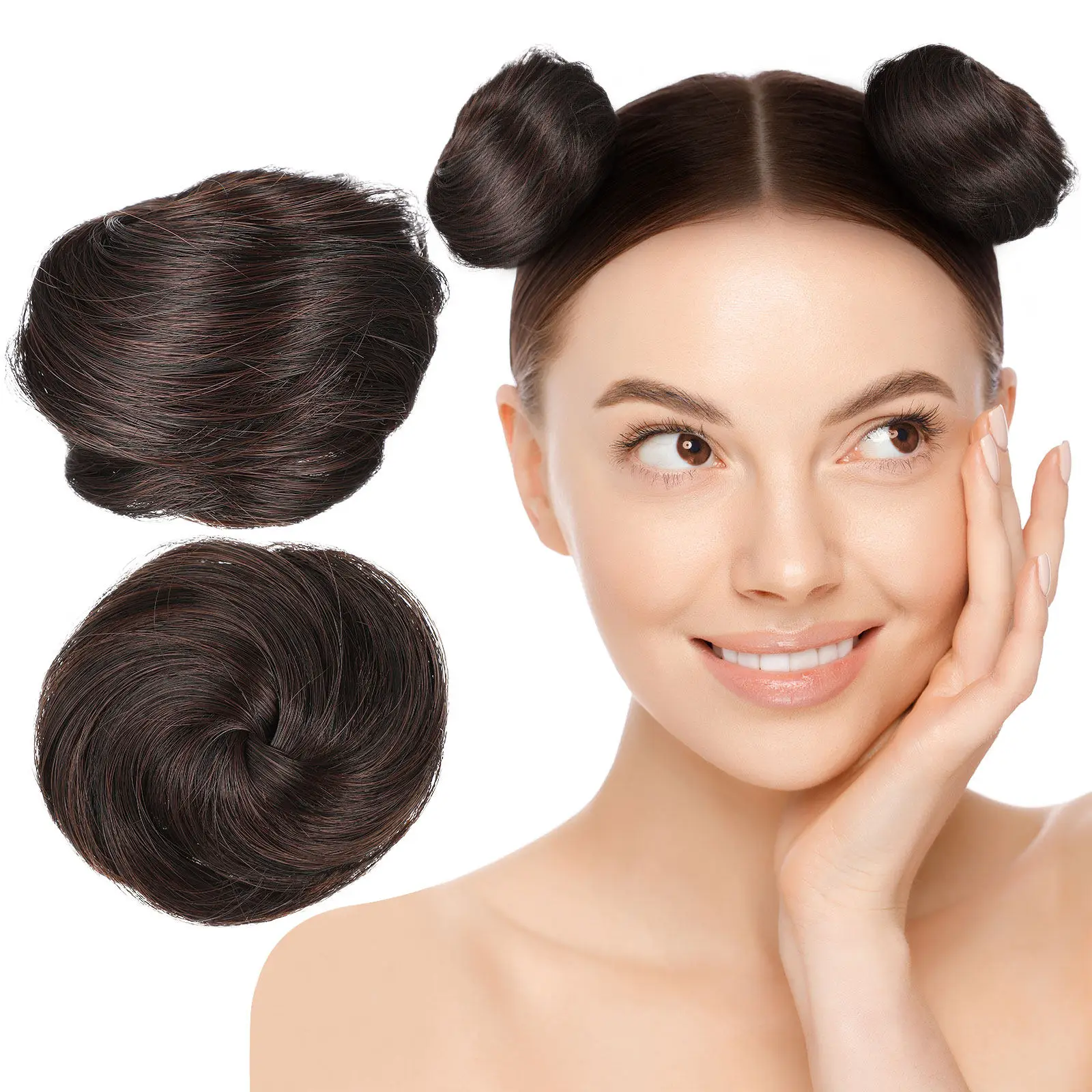 

2Pcs Fake Hair Bun Claw Clip Hair Extensions Mini Bun Donut Clip on Space Buns Hairstyles Accessories for Women