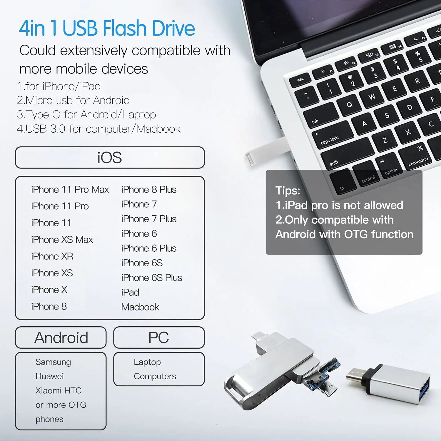 STmagic 3 in 1 USB 3.0 flash drive  256GB 128GB 32GB 64GB for ipad iphone 6 plus/7/7Plus/8/13/X Usb/Otg  Pendrive Compatible App