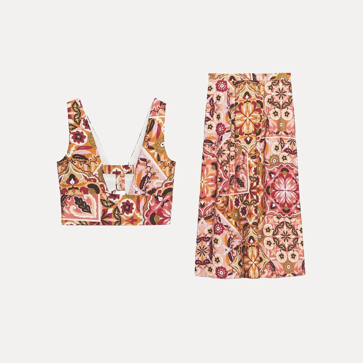 กระโปรงทรงเอเอวสูงสำหรับผู้หญิง พร้อมกระดุมตกแต่ง ชุดแฟชั่นฤดูใบไม้ร่วง 2025 เสื้อเอเลท็อปดีไซน์ผูกโบว์ ชุดสองชิ้น