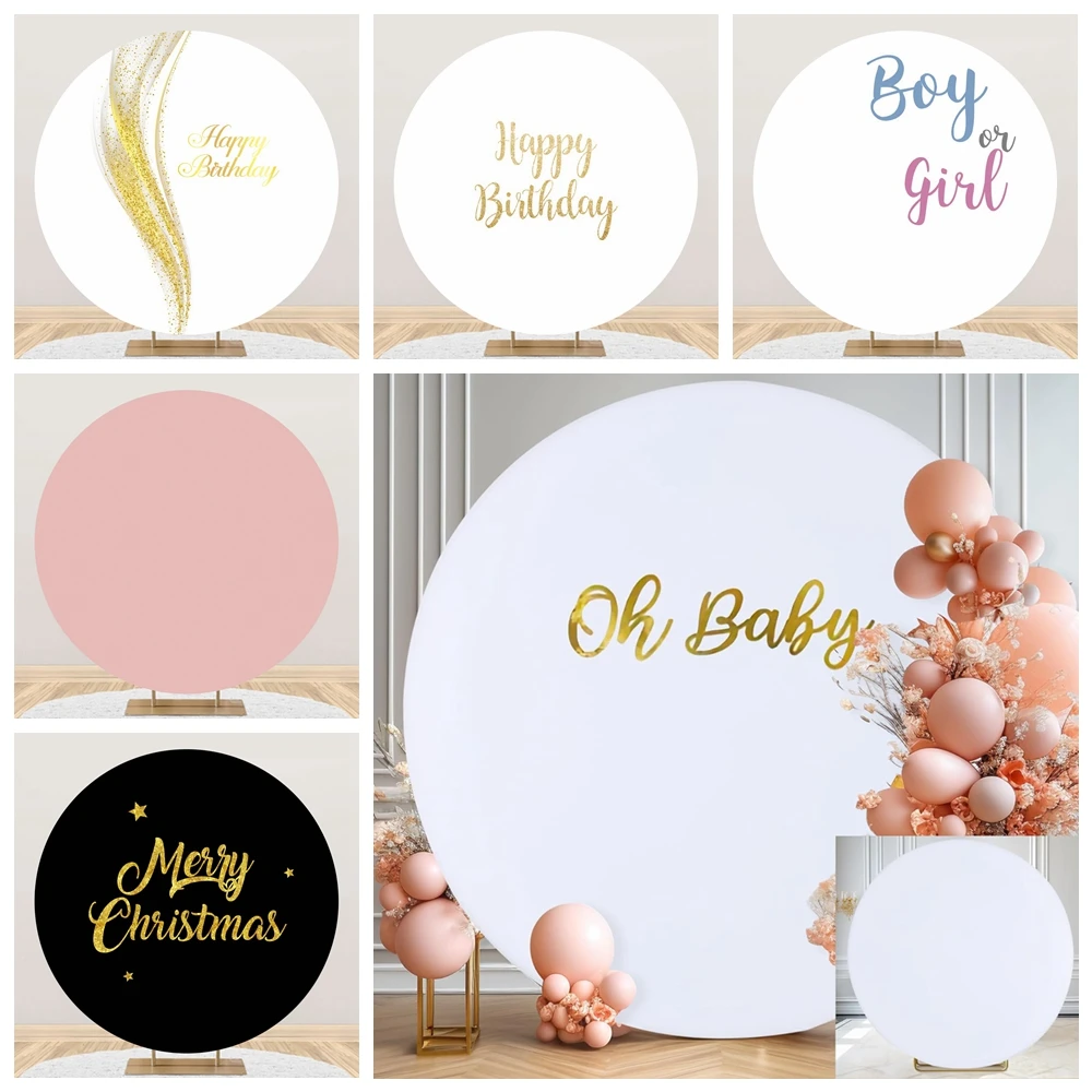 

Customized White Round Backdrop Cover Pink Blue Circle Wedding Birthday Party Decor Baby Shower Newborn Wedding Photo Background