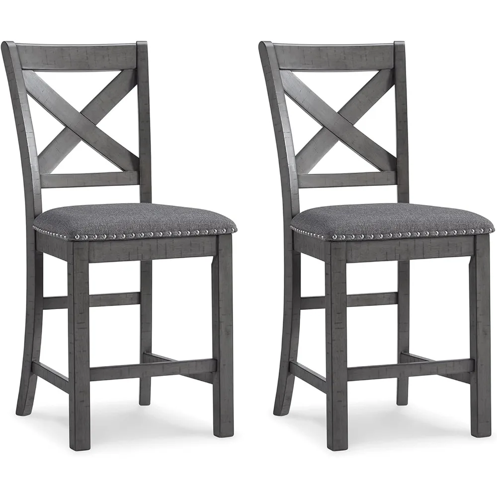 Myshanna Modern Farmhouse 25 "Counter tinggi dilapisi kain Barstool, Set 2, abu-abu gelap