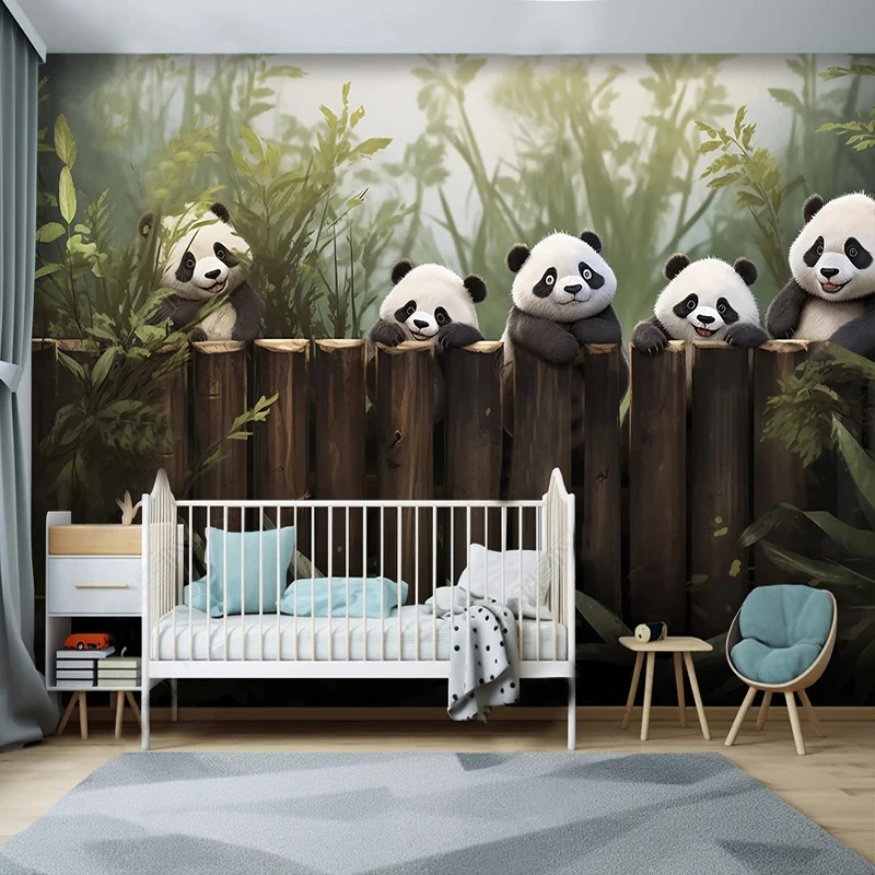 

3D Wallpaper Cartoon Children's Room Kindergarten Panda Animals Photo Wall Murals Kids Bedroom Backdrop Wall Home Decor Fresco