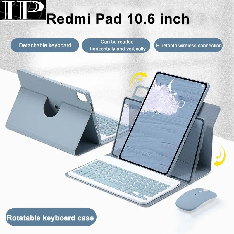 

Для Xiaomi RedmiPad 10,6 дюймов, вращающийся на 360° чехол для клавиатуры, 2022, откидная крышка-подставка из искусственной кожи, чехол для планшета Funda для Redmi Pad