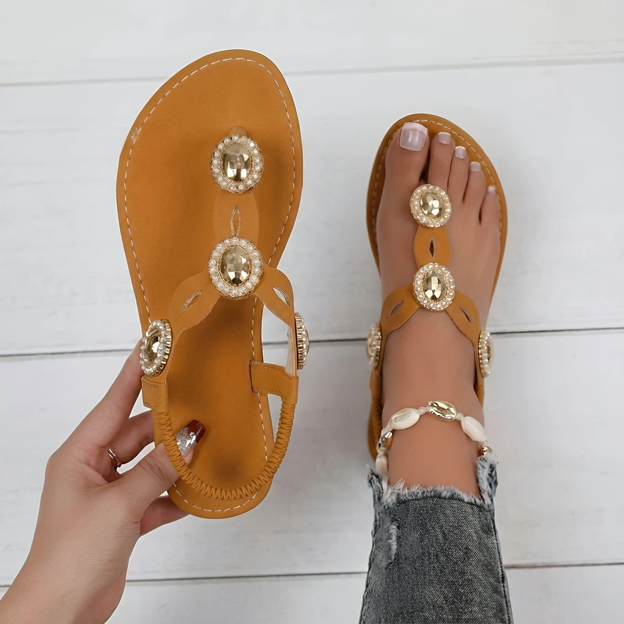 

Women Flat Ankle Sandals Elastic Strap Beach Shoes Women Bohemian Flats Sandals Lightweight Designer Shoes Zapatos De Mujer