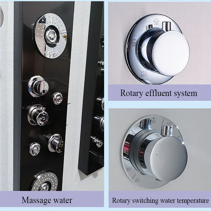 SUS304 LED Light Shower Panel Faucet Wall Mounted SPA Massage System Shower Column System Digital Temperature Screen