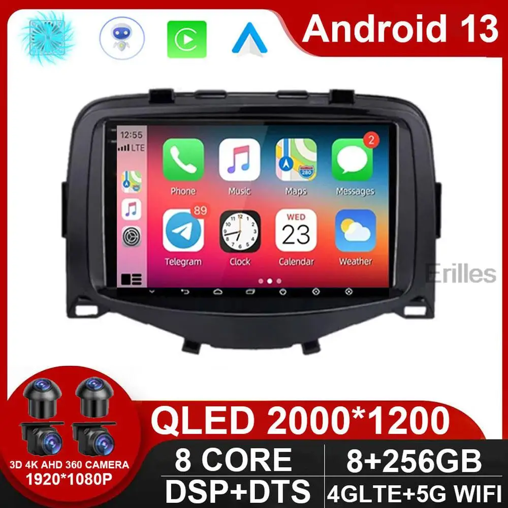 

Автомобильный радиоприемник Android 13 для Toyota Aygo Peugeot 108 Citroen C1 2016 2017 2018 - 2020 Carplay, автомобильный мультимедийный плеер с GPS-навигацией