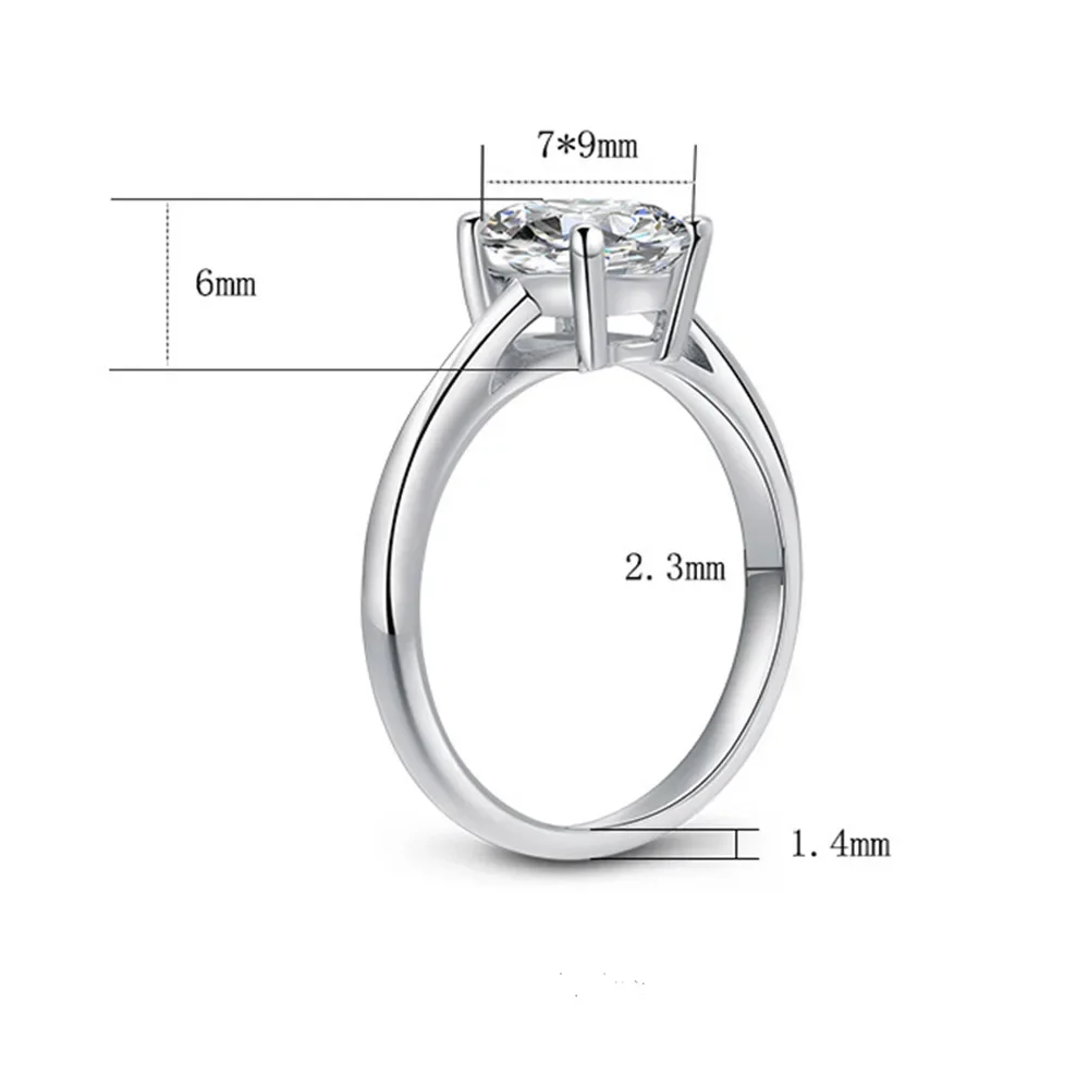 Cbtb جديد فضة 925 شكل بيضة مويسانيتي حقيقي خاتم الزفاف المشاركة خواتم الماس للنساء مجوهرات العروس