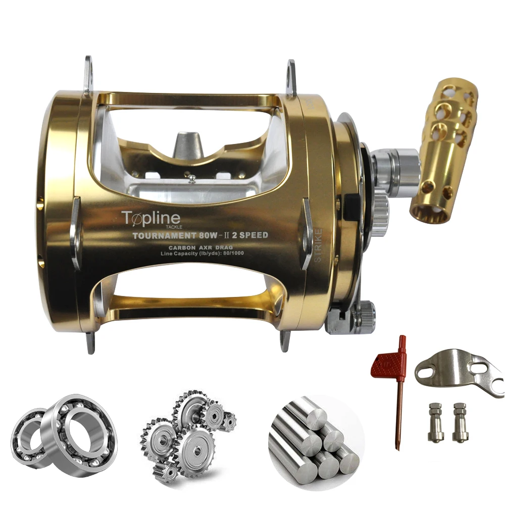 Gold Marine Ocean Tuna Shark Offshore Deep Sea Fishing Reels Full Metal 2 Speed 50W 80W Big Game Trolling Fishing Reel Saltwater