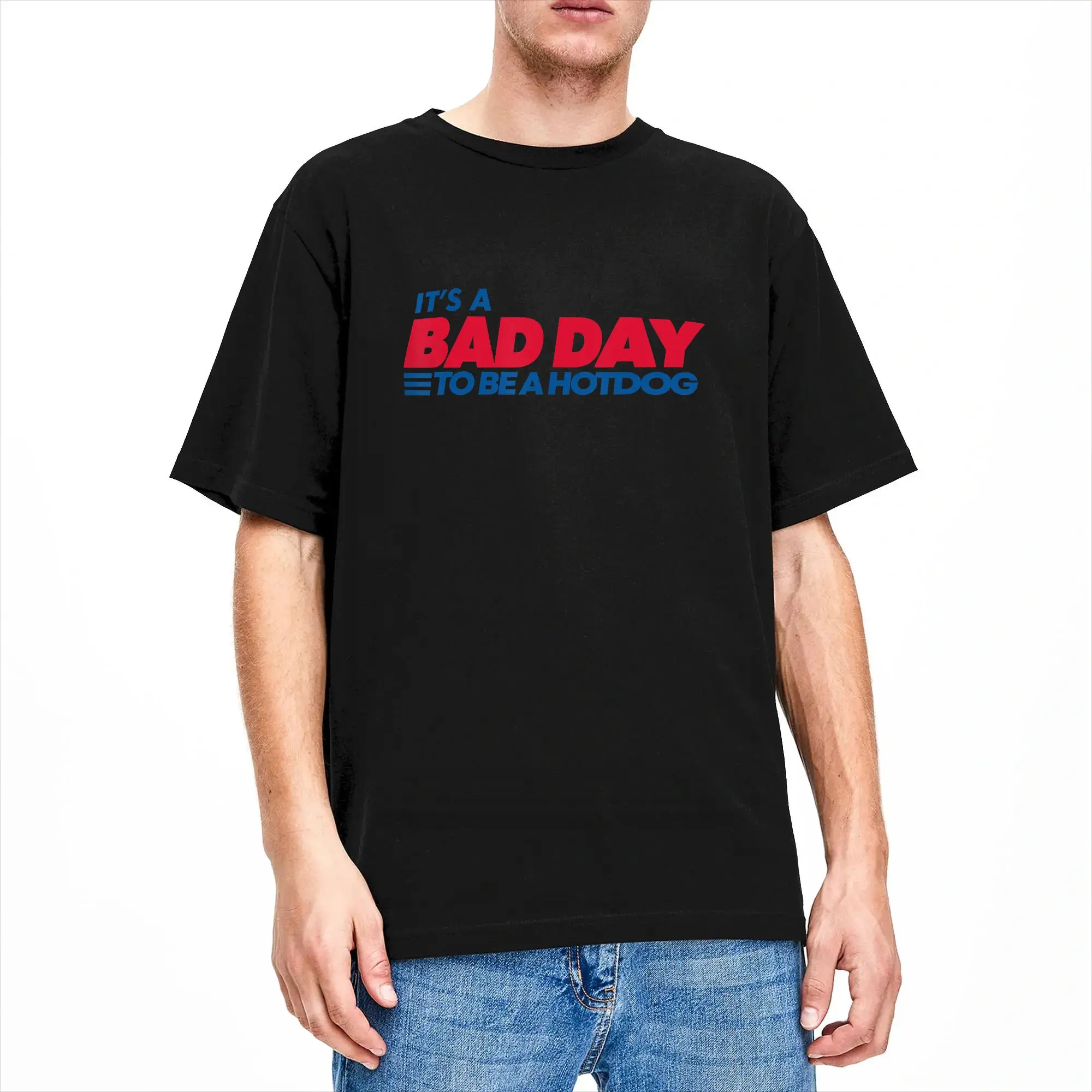 Harajuku T-Shirt Summer It‘s A Bad Day to Be A Hotdog Leisure T-Shirts  100% Cotton Tee Shirt for Mens Fun Short Sleeve Clothing