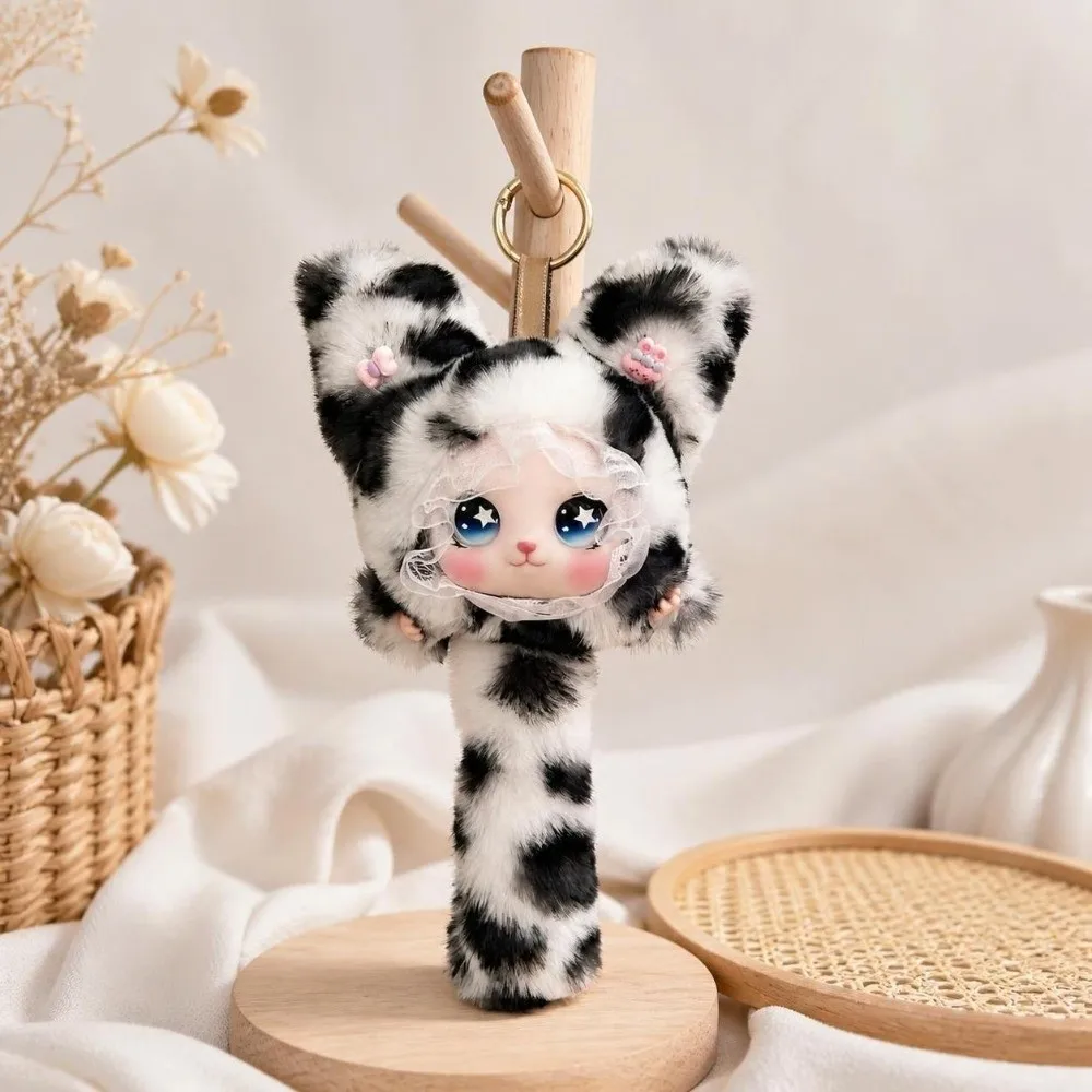Cute Long Tail Cat Keychain Leopard Print Ornaments Cat Hanging Decoration Kawaii Furry Cat Pendant Pendant