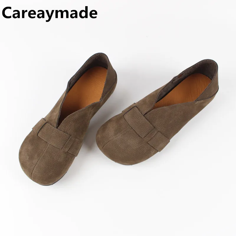 Careaymade-Genuine Leather handmade women's shoes,Retro cowhide  artistic TPR sole soft leather wide edition female single shoes