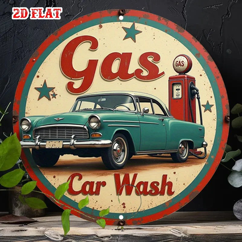Vintage 7.8in Round Metal Wall Art, 2D Flat Rustic Aluminum Decor for Home Garage Cafe