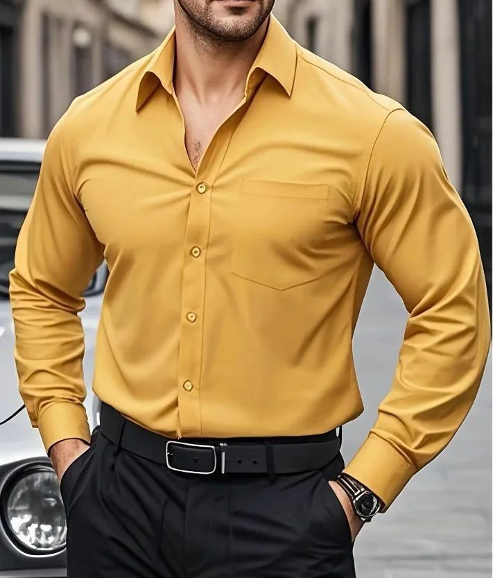 New Men's Natural Color 3D Printed Shirt Men's Lapel Long Sleeves Comfortable Breathable Business Fashion Casual Vacation Top