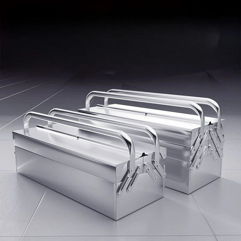 Stainless Steel Hardware Toolbox Large Three-Layer Folding Empty Box  Auto Repair Multi-Function Lock Storage Case
