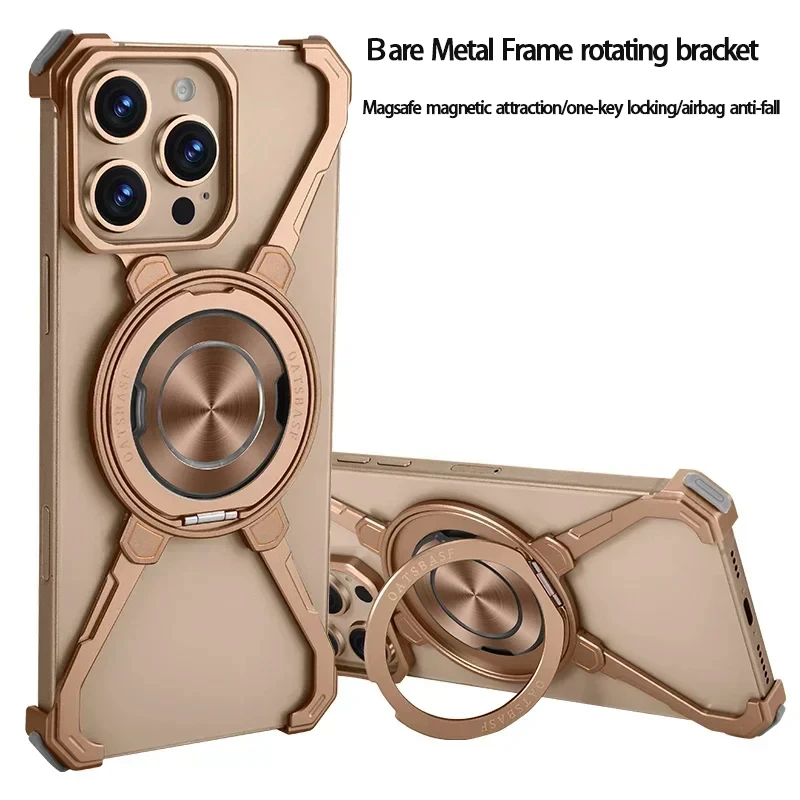 

Simple Metal Phone Case,for iPhone 15 16 Pro Max Magsafe No borders Phone Cases ,With Magnetic Wireless Charging Rotatable Stand