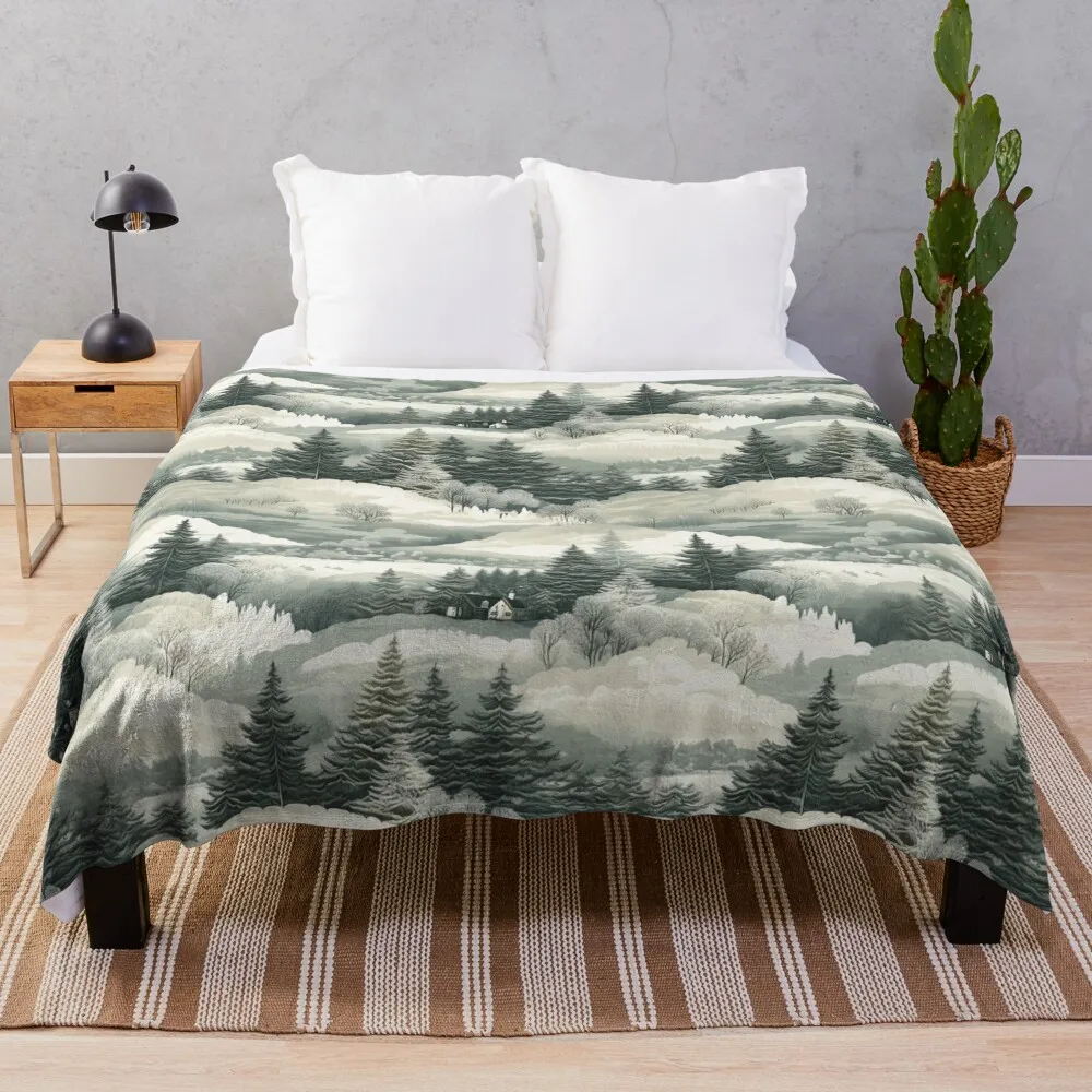 

Snowy and Green Pine Tree Forest Patterns Throw Blanket Thermal Heavy Blankets