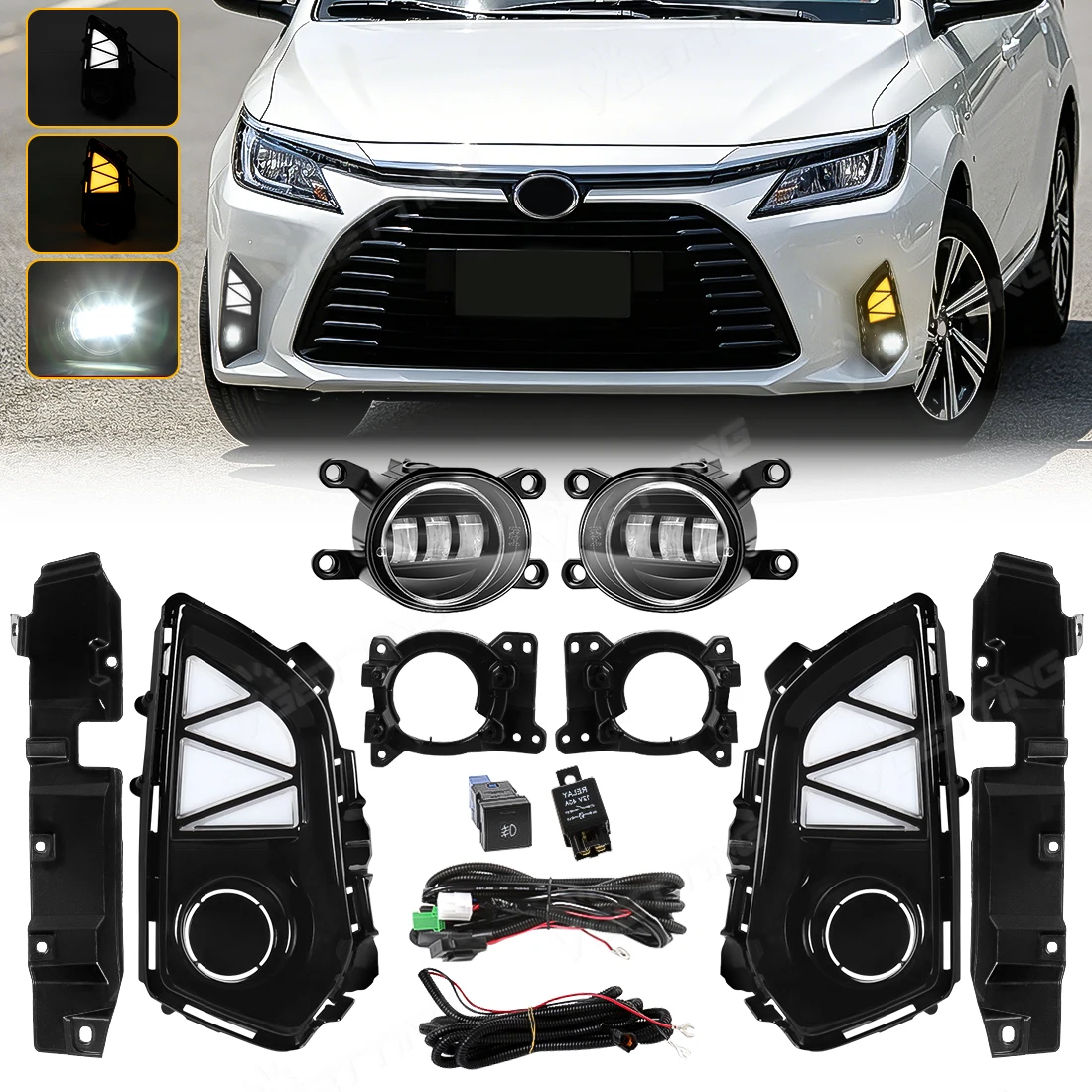 LED DRL Fog Lamp Turn Signal Lights For Toyota Yaris Ativ/Vios 2022 2023 2024 2025 Car Daytime Running Light with Wiring Harness