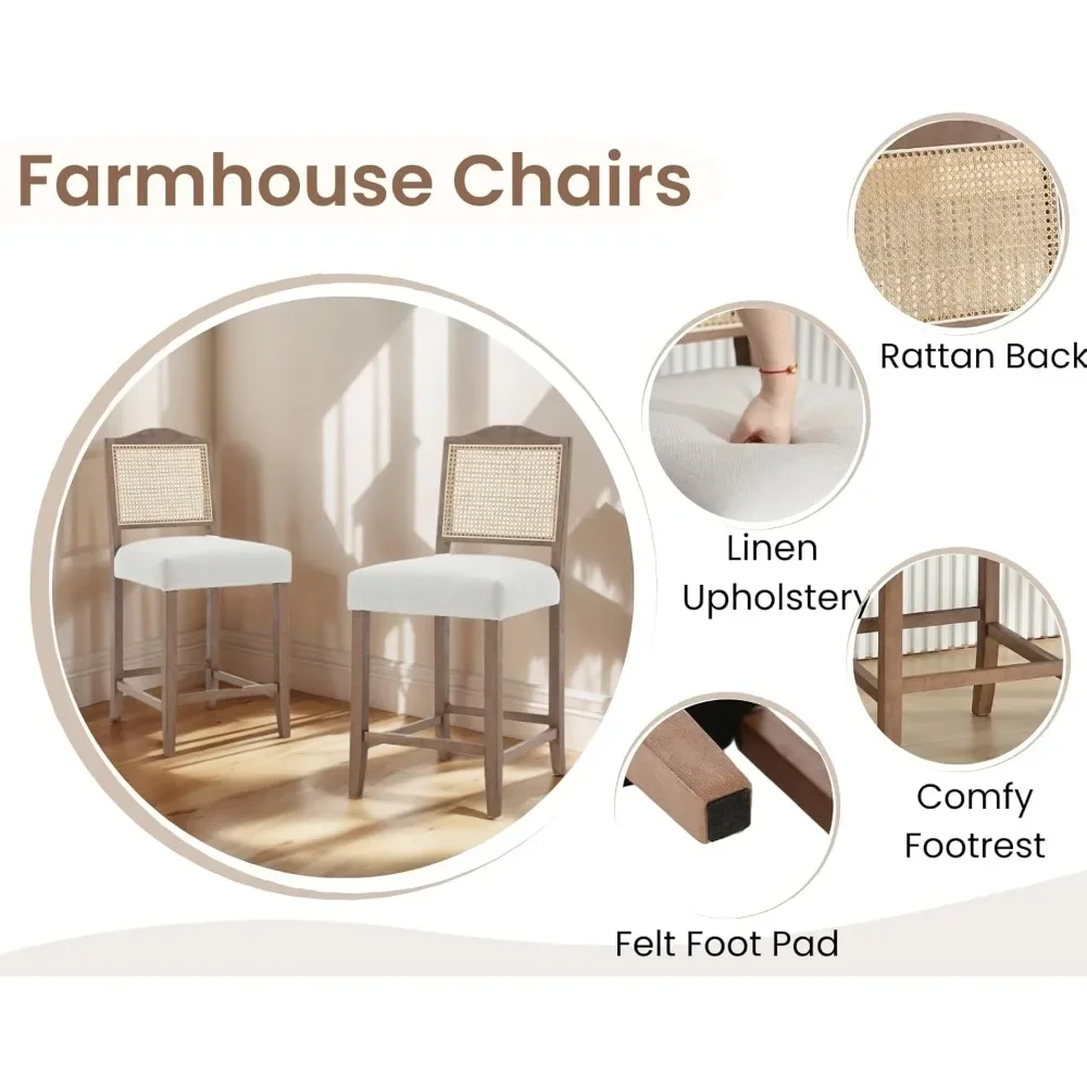 مجموعة من 2 كراسي بار ذات ارتفاع مضاد على طراز المزرعة وظهر من الخيزران كراسي بار منجدة مريحة بتصميم خشبي في منتصف القرن