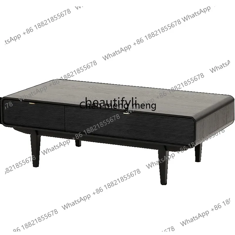 

LHY26 ss CXH Carved Solid Wood Drawer Rectangular Coffee Table Black K