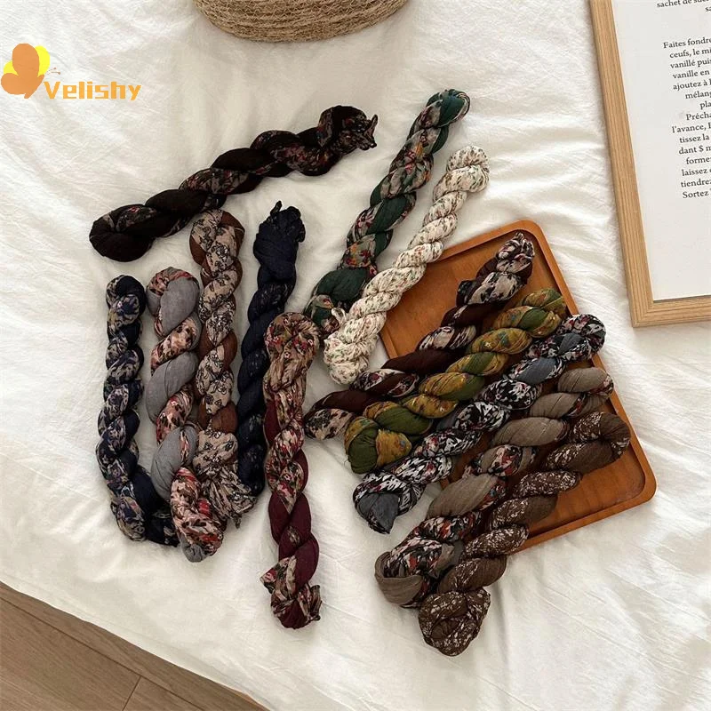 

Теплый холодостойкий шарф в стиле ретро в этническом стиле, женский мятый шелковый хлопковый льняной шарф с цветочным принтом, длинная шаль со складками, модный платок, подарки