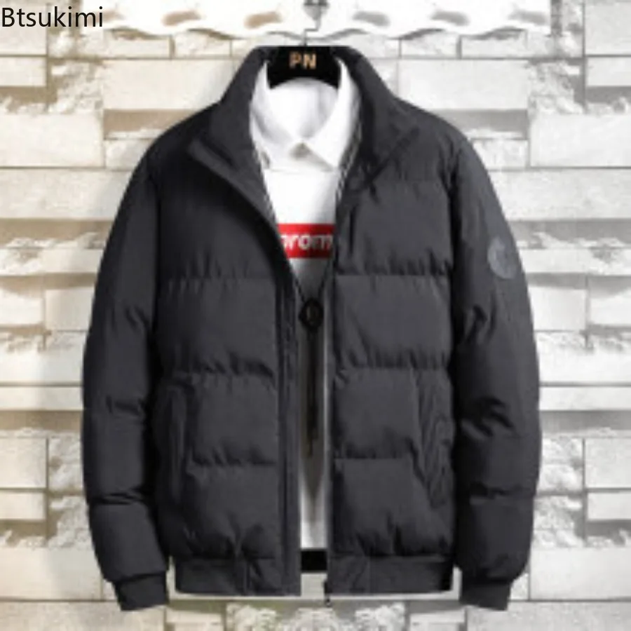 2025 Winter Men's Solid Color Stand-collar Solid-color Thickened Warm and Fashionable New Style All-match Cotton-padded Jackets