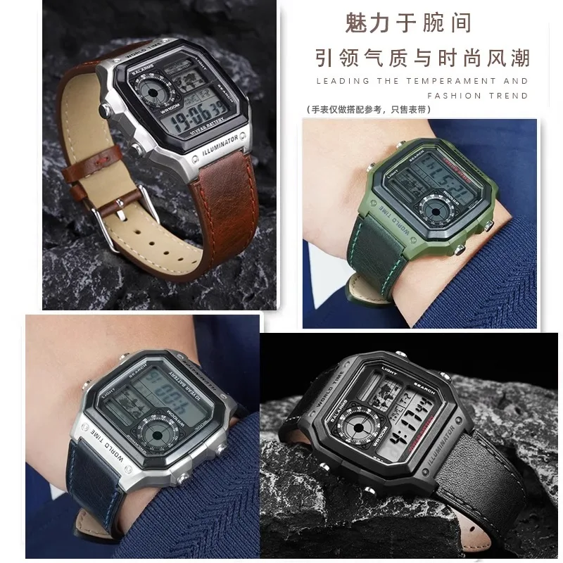 18MM Retro Cowhide Watchband for G-Shock Casio A158 A158W/A168/f91w/AE-1200/A159/A169 AE1300 Series Vintage quick release strap