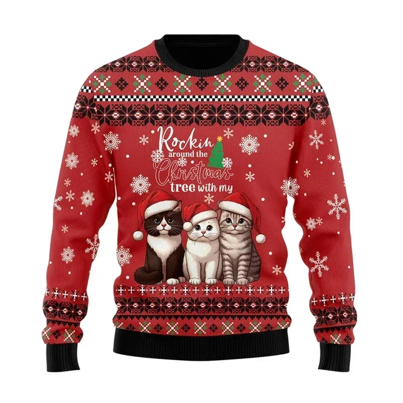 Bonito gato gráfico feio camisola de natal para homens roupas femininas gatos engraçados 3d impresso moletom moda crianças pullovers agasalho