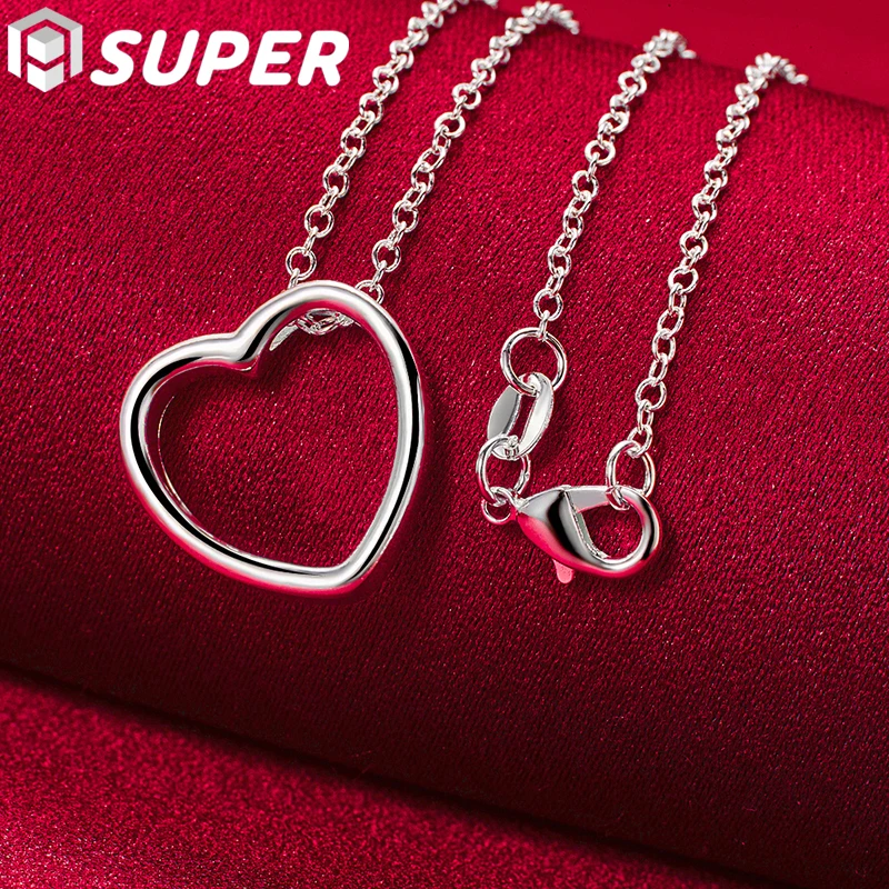 925 Sterling Silver Heart Pendant Necklace 16/18/20/22/24/26/28/30 Inch Chain For Woman Man Wedding Engagement Jewelry