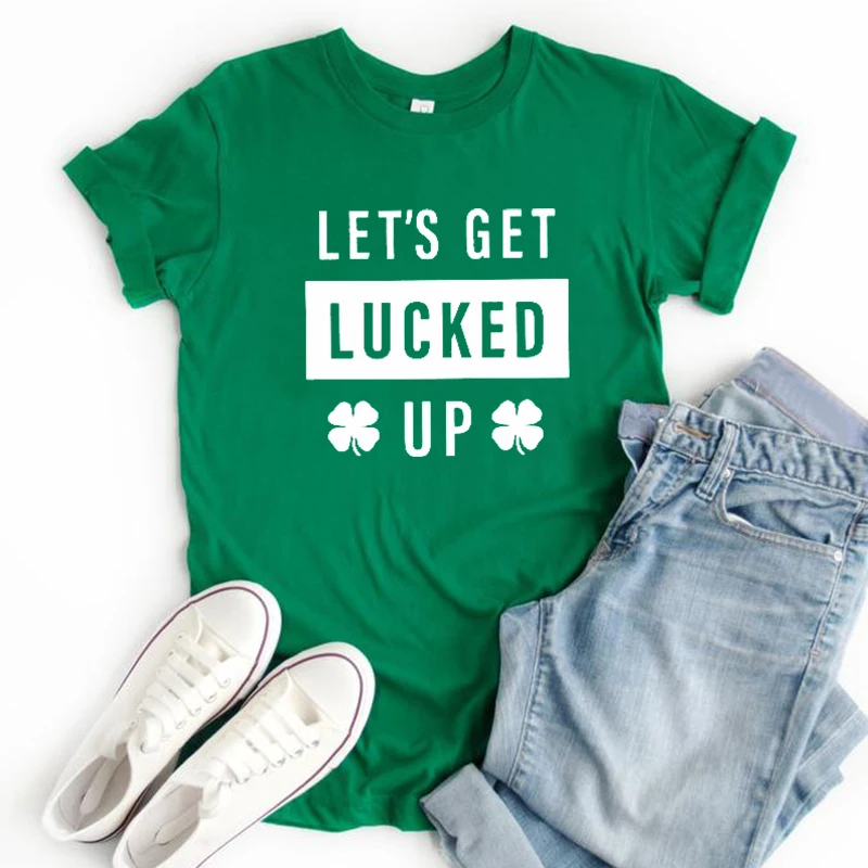 

Let's Get Lucked Up Shirt Women 2022 St Patricks Day Tshirt Women Funny Clothing Drinking Tee Let's Day Drink Clothes