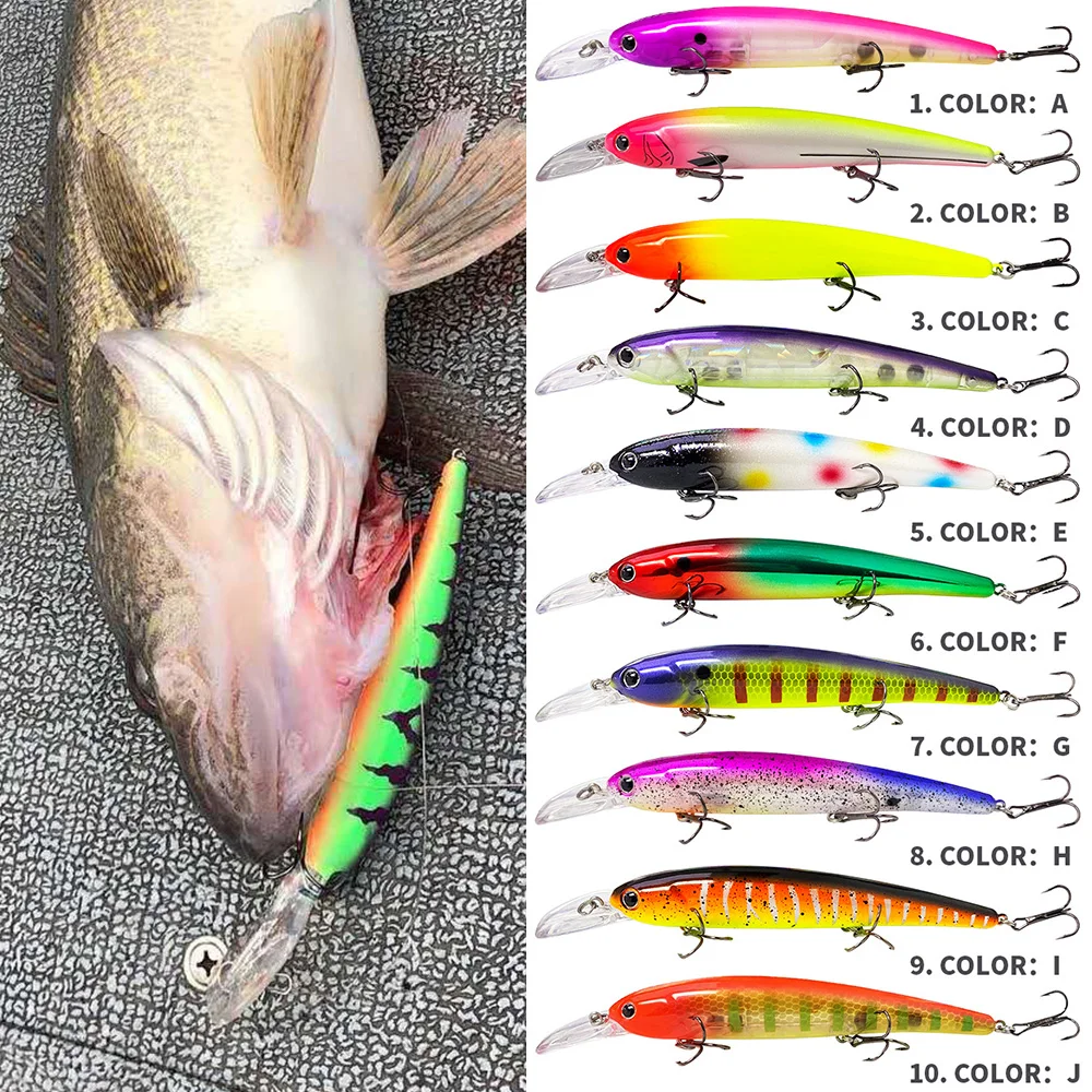 100pcs 14.5cm/16.8g Deep Diving Walleye Trolling Lure Wobbler Floating Crankbait Minnow Bass Pike Bait Saltwater Fishing Tackle