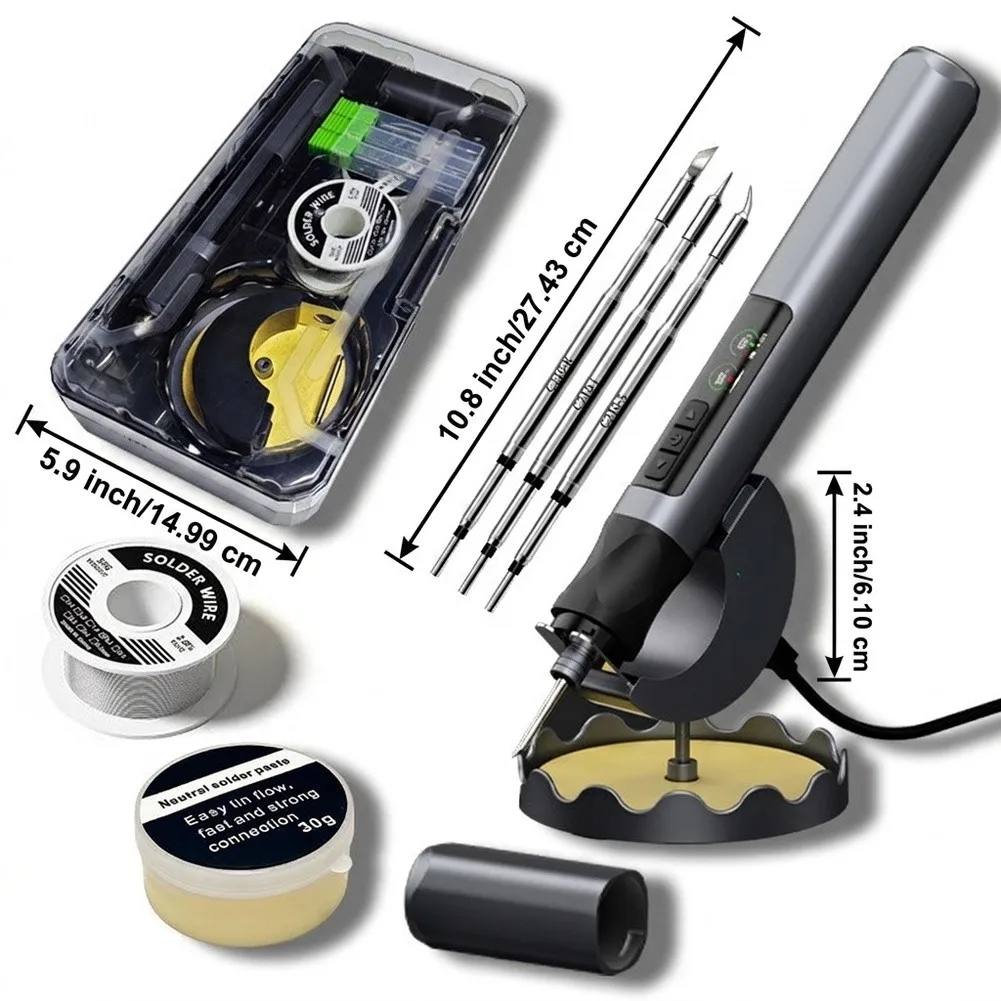 Cordless Soldering Iron with 75W Output Adjustable Temperature 180-480F LED Light and 3 Standard Soldering Tips